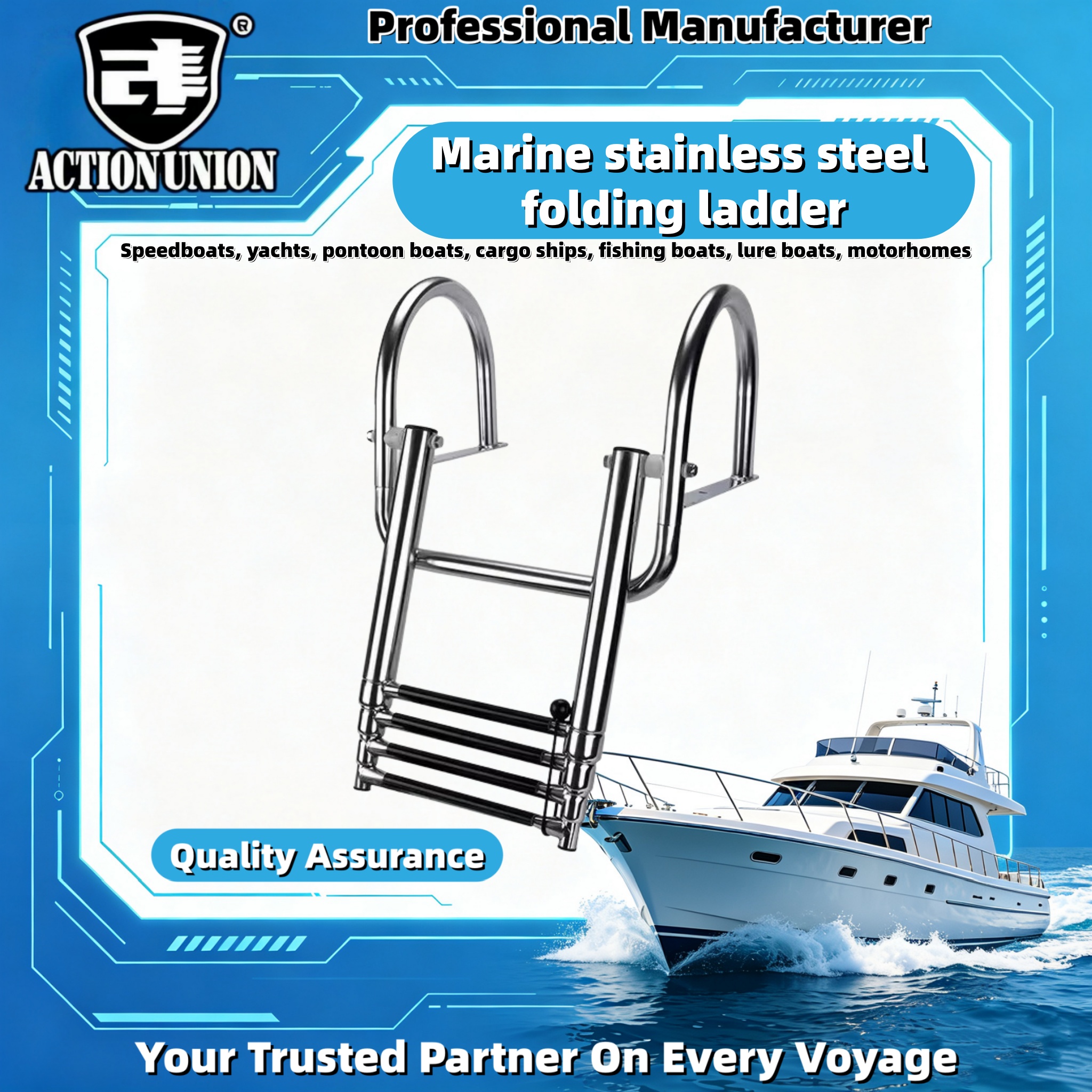 Fishing Boat Steering Wheel - Exploration Boat Ladder Stainless Steel Telescopic