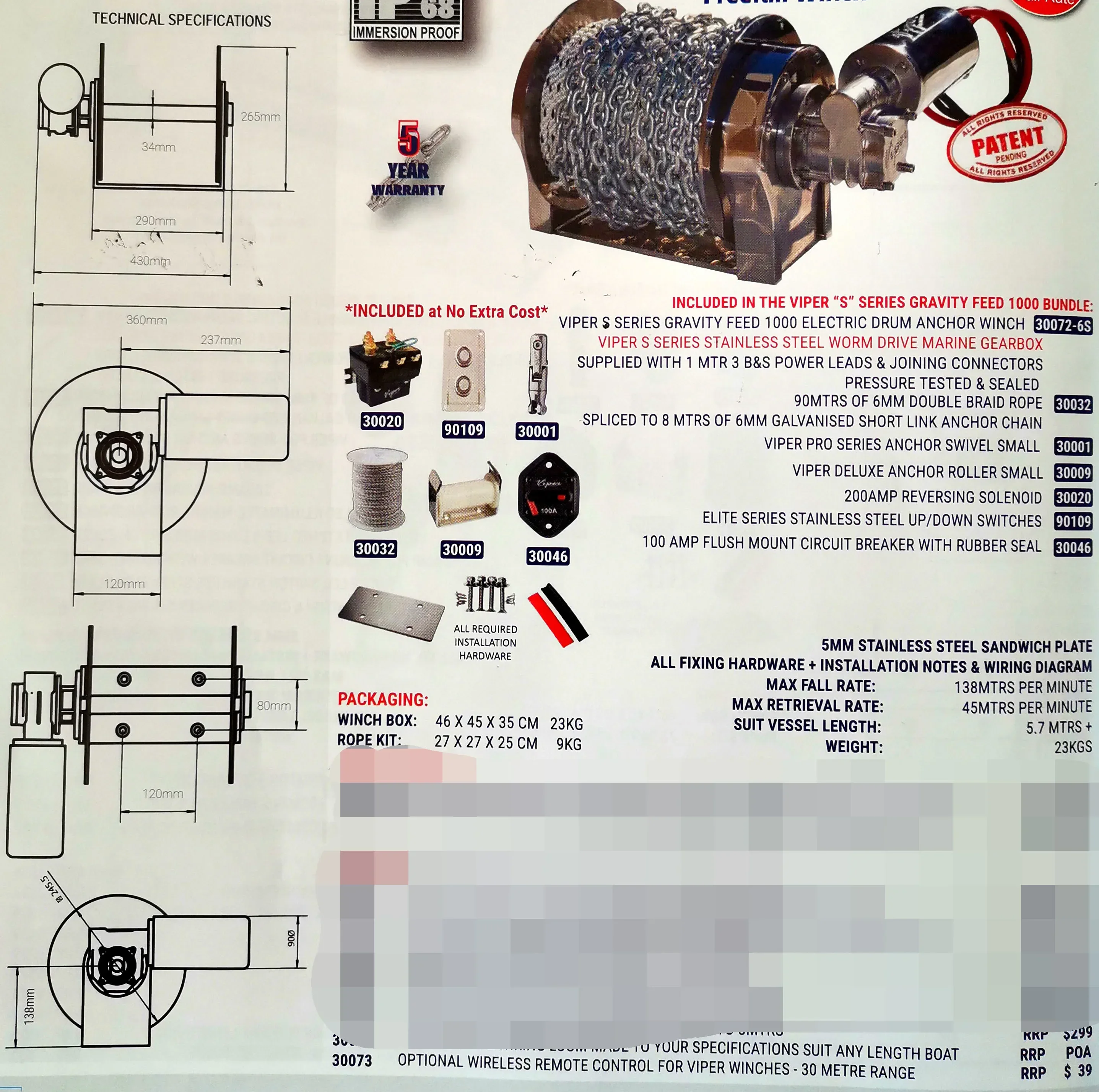 Marine Equipment 1000W 316 Sta - Fishing Boat Anchor Winch 评论和价格