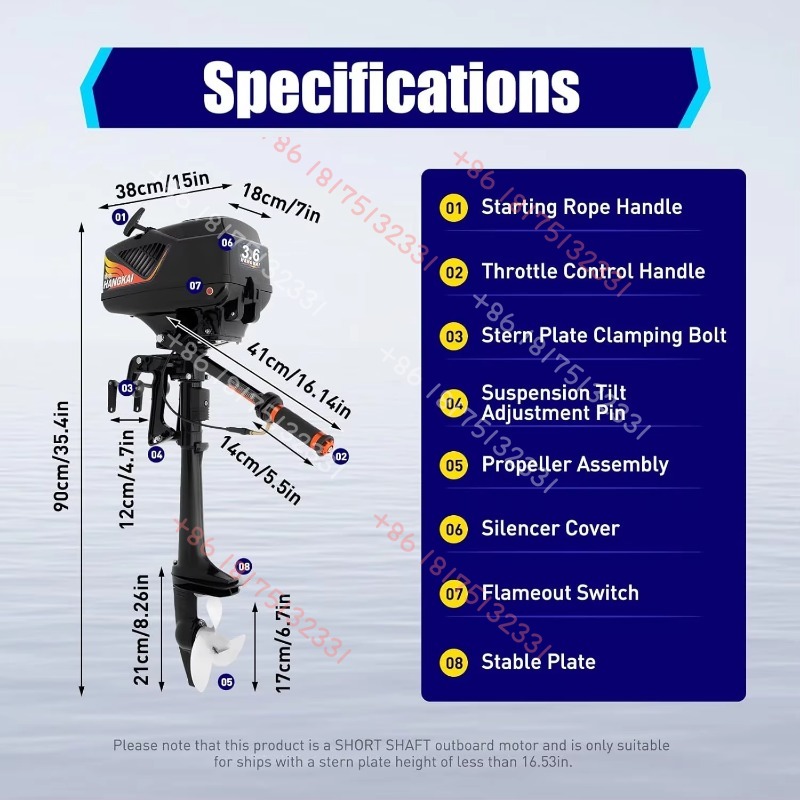 HANGKAI Outboard Motor, 3.6  2 - Fishing Boat Outboard Motor 评论和价格